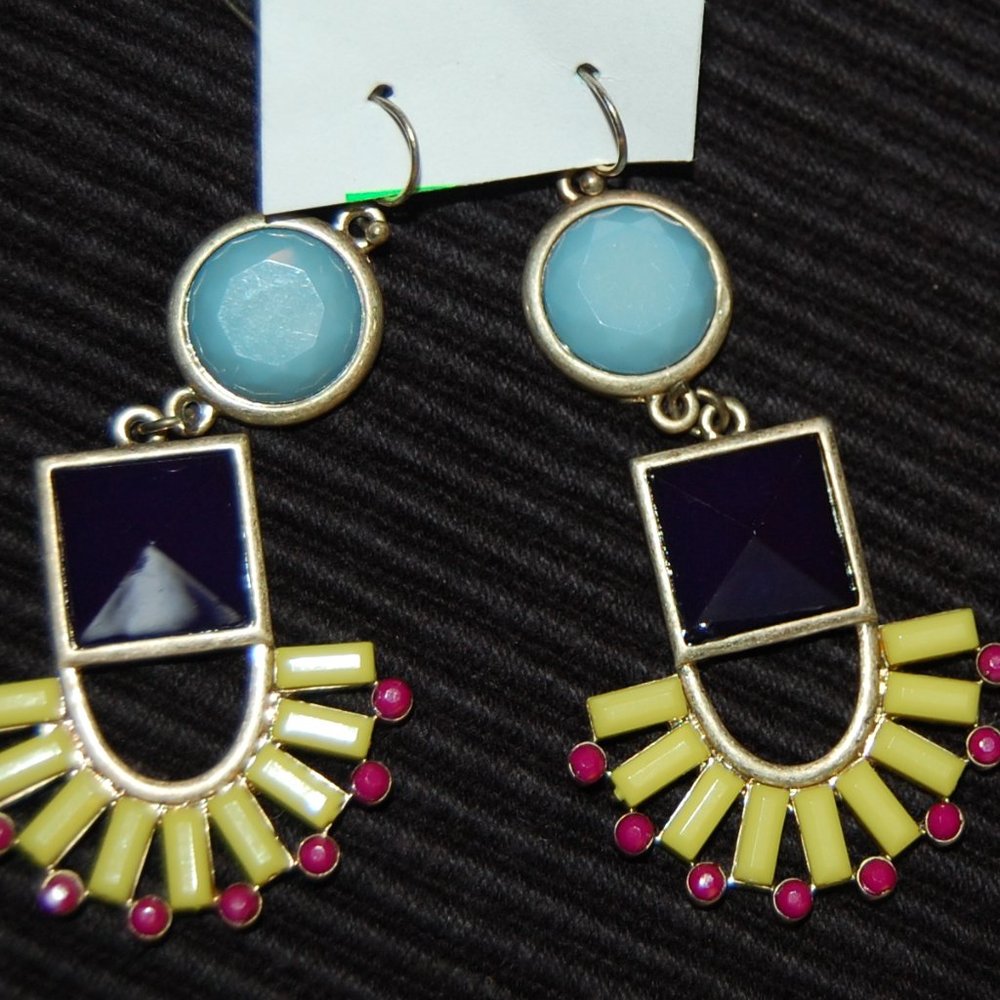 STATEMENT EARRINGS-Blue/Black/Yellow & Red Wire Earrings - Picture 6 of 12